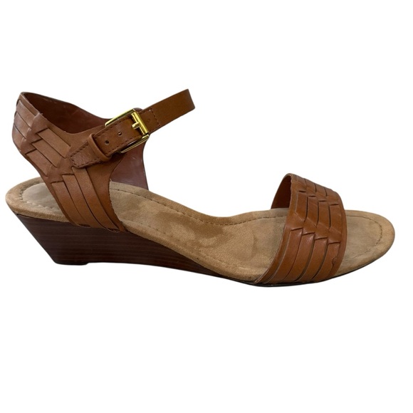 Lauren Ralph Lauren Brown Leather Woven Sandals Wood Heel Size 10 - Picture 3 of 11